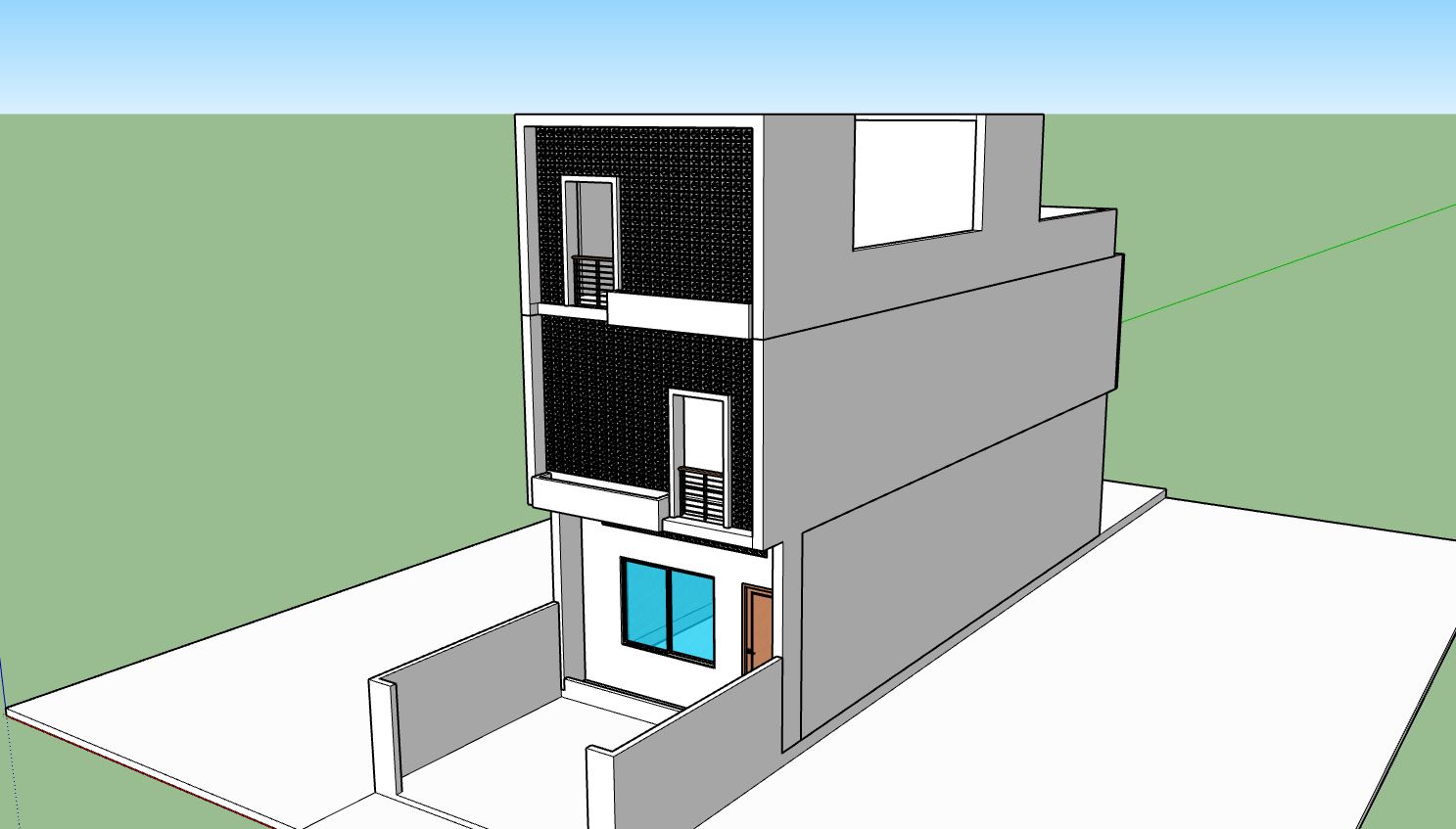 nhà phố 3 tầng,Mẫu nhà phố,sketchup nhà phố 3 tầng,phối cảnh nhà phố 3 tầng